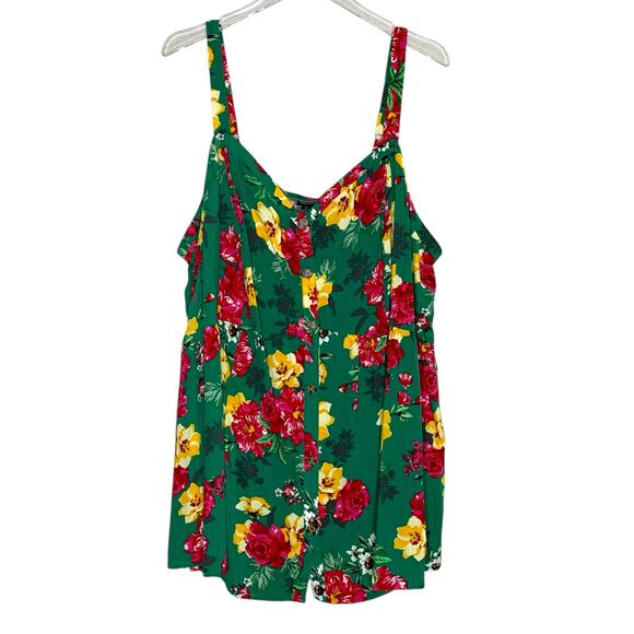Torrid 5X NEW Fit Flare Floral Tank Top Corset Lace Up Back Adj Straps Bright - Picture 1 of 9